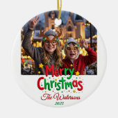 Fun Retro Script Merry Christmas Letterpress Photo Keramisch Ornament (Voorkant)