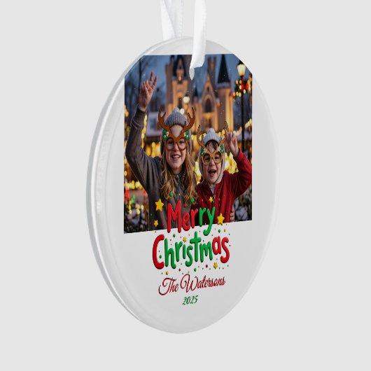 Fun Retro Script Merry Christmas Letterpress Photo Ornament (voorkant)