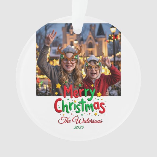 Fun Retro Script Merry Christmas Letterpress Photo Ornament (voorkant)