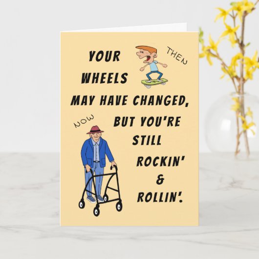 Fun Retro Senior Moment Happy Birthday Kaart (Gele Bloem)