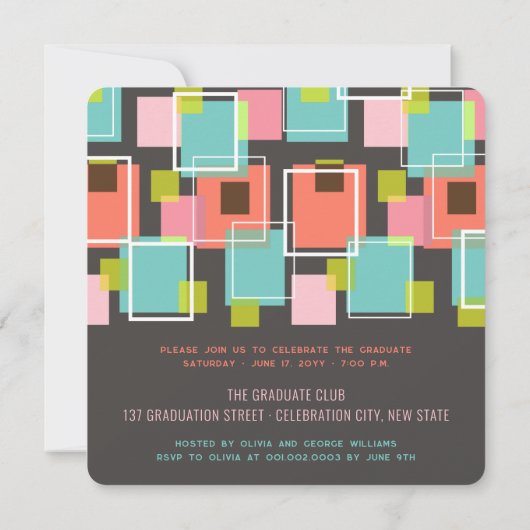 Fun Retro Squares 3 Foto Collage Graduparty Kaart (Achterkant)
