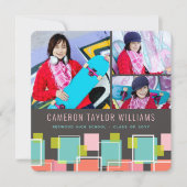 Fun Retro Squares 3 Foto Collage Graduparty Kaart (Voorkant)