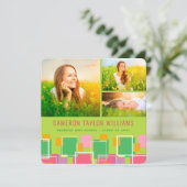 Fun Retro Squares 3 Foto Collage Graduparty Kaart (Staand voorkant)