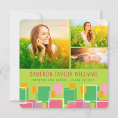 Fun Retro Squares 3 Foto Collage Graduparty Kaart (Voorkant)