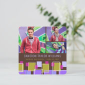 Fun Retro Squares 3 Foto Collage Graduparty Kaart (Staand voorkant)