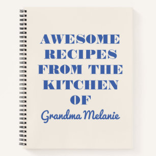 Fun Retro Typografie Cream Blue Grandma Recipe Notitieboek