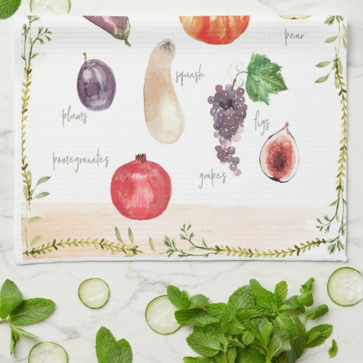 Fun  Retro Typografie Fruits & Vegetables Theedoek (Gevouwen)