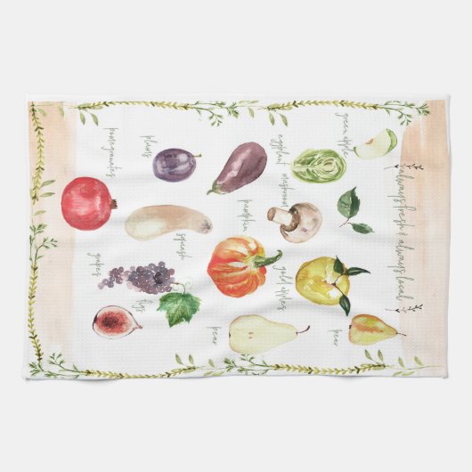 Fun  Retro Typografie Fruits & Vegetables Theedoek (Horizontaal)