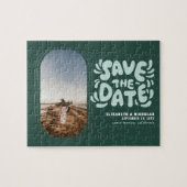 Fun Retro Typography Photo Weddenschap Save the Da Legpuzzel (Horizontaal)