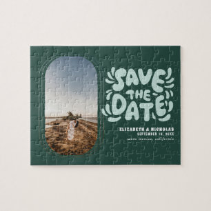 Fun Retro Typography Photo Weddenschap Save the Da Legpuzzel