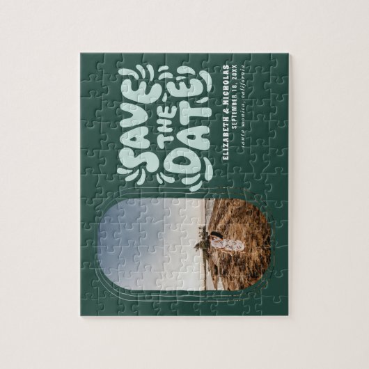 Fun Retro Typography Photo Weddenschap Save the Da Legpuzzel (Verticaal)