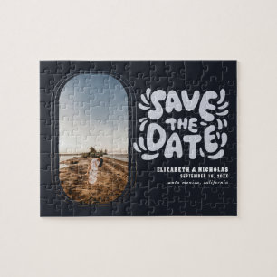 Fun Retro Typography Photo Weddenschap Save the Da Legpuzzel