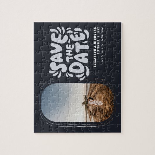 Fun Retro Typography Photo Weddenschap Save the Da Legpuzzel (Verticaal)