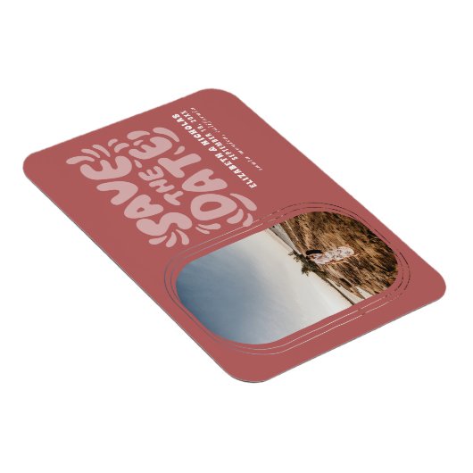 Fun Retro Typography Photo Weddenschap Save the Da Magneet (Rechterzijde)
