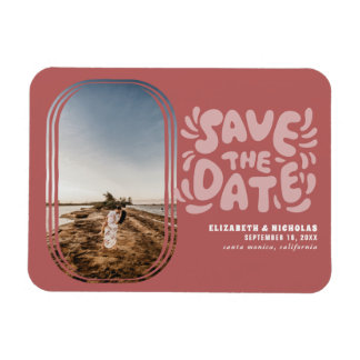 Fun Retro Typography Photo Weddenschap Save the Da Magneet