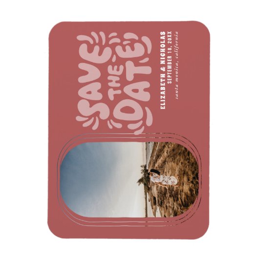 Fun Retro Typography Photo Weddenschap Save the Da Magneet (Verticaal)