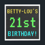 Fun /Retro Video Game Kijk 21st Birthday Servet<br><div class="desc">Dit leuke papieren servetontwerp kenmerkt een bericht zoals "BETTY-LOU's 21st BIRTHDAY!". Het kenmerkt ook een leuke, pixelated blik herinnerend aan de verschijning van retro de computerspellen van het tijdperk met 8 bits van de jaren tachtig en begin jaren negentig. De naam kan worden gepersonaliseerd. Het zou op een verjaardagsfeestje kunnen...</div>