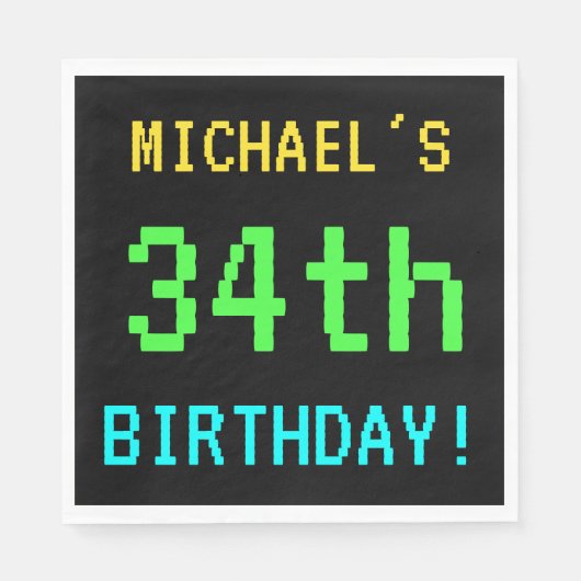 Fun /Retro Video Game Kijk 34e verjaardag Servet (Voorkant)