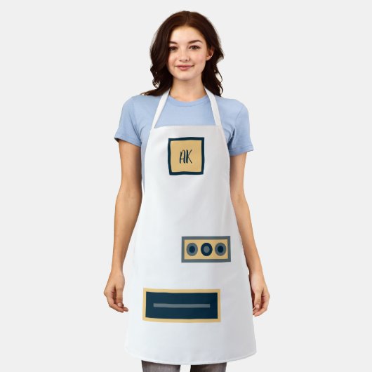 Fun Retro White Yellow Personalized Apron Schort (Gedragen)