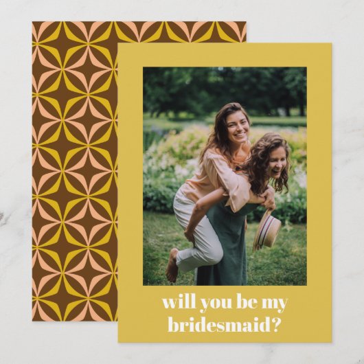 Fun Retro Yellow Pattern Bridesmaid Voorstel Notitiekaartje (Voorkant / Achterkant)