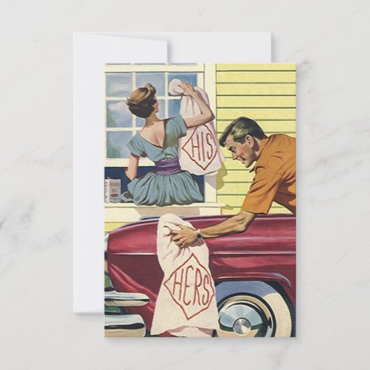 Fun Retro Zijne & Hers Couple's Shower Invitations Kaart (Voorkant)