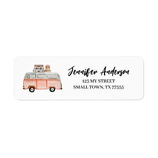 Fun Road Trip Retro Van RV Camper Address Label (Voorkant)