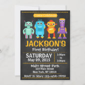 Fun Robot Chalkboard Style Invitation Kaart (Voorkant)