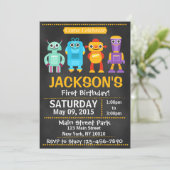 Fun Robot Chalkboard Style Invitation Kaart (Staand voorkant)