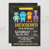 Fun Robot Chalkboard Style Invitation Kaart (Voorkant / Achterkant)
