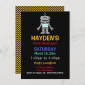 Fun Robot eerste verjaardagsfeestje uitnodiging (Voorkant / Achterkant)