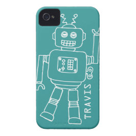 Fun-robot met blauwgroen & witte jongens, draagtas Case-Mate iPhone case