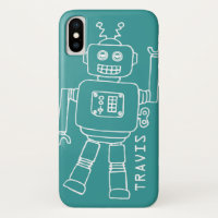 Fun-robot met blauwgroen & witte jongens, draagtas