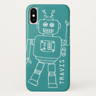 Fun-robot met blauwgroen & witte jongens, draagtas Case-Mate iPhone case