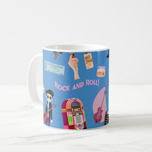 Fun Rock and Roll Oldies Cartoon Schattige Pattern Koffiemok (Voorkant links)