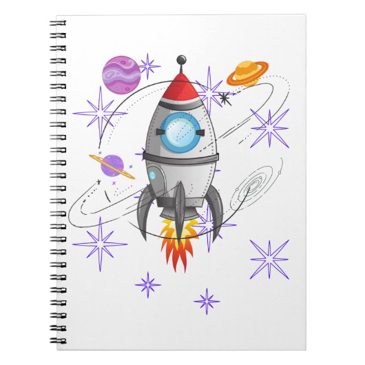 Fun Rocket Ship Space Stars Planets Notitieboek (Voorkant)