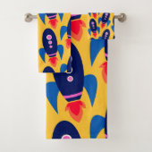 Fun Rocket Spaceship Astronaut Pattern in Yellow Bad Handdoek (Insitu)