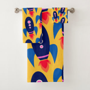 Fun Rocket Spaceship Astronaut Pattern in Yellow Bad Handdoek