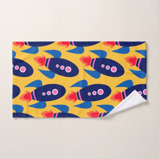 Fun Rocket Spaceship Astronaut Pattern in Yellow Bad Handdoek (Handdoek)