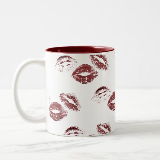 FUN! Rode lipstick Prints Tweekleurige Koffiemok (Links)