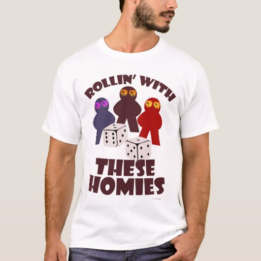 Fun Rolling Homies Boardgame Meeple Art T-shirt (Voorkant)