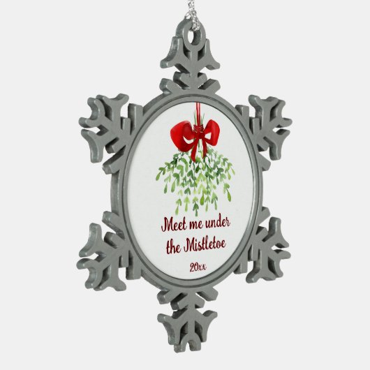 Fun Romantic ontmoet Mistletoe Quote Kerstmis Tin Sneeuwvlok Ornament (Links)