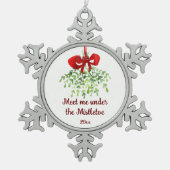 Fun Romantic ontmoet Mistletoe Quote Kerstmis Tin Sneeuwvlok Ornament (Voorkant)