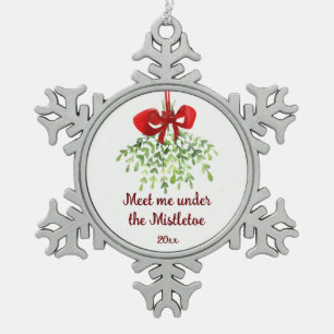 Fun Romantic ontmoet Mistletoe Quote Kerstmis Tin Sneeuwvlok Ornament