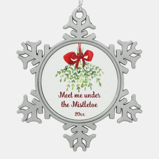 Fun Romantic ontmoet Mistletoe Quote Kerstmis Tin Sneeuwvlok Ornament (Voorkant)