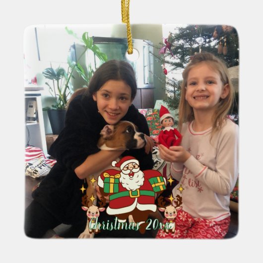 FUN Rood en Groen Voeg Uw FOTO toe SANTA Keramisch Ornament (Voorkant)