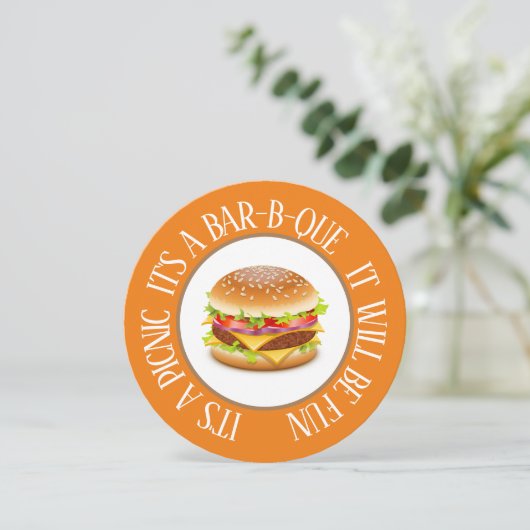 Fun Round Picnic/Bar-B-Que Hamburger Invitation Kaart (Staand voorkant)