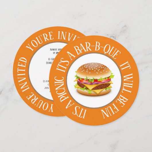 Fun Round Picnic/Bar-B-Que Hamburger Invitation Kaart (Voorkant / Achterkant)