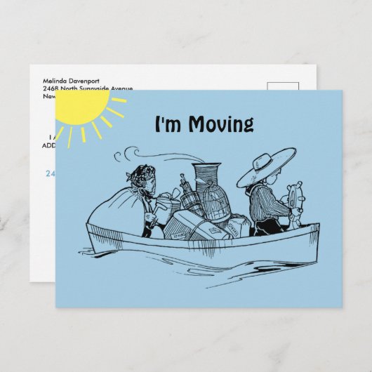 Fun Row Boat Blue I'm Moving Aankondigingskaart (Voorkant / Achterkant)