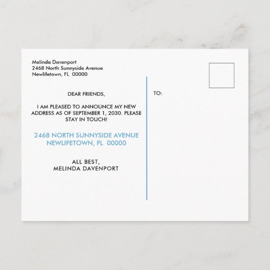 Fun Row Boat Blue I'm Moving Aankondigingskaart (Achterkant)