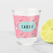 Fun roze 1990-videokaart op maat shot glas (Voorkant)